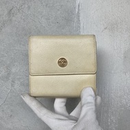 Chanel 香奈兒 奶白 雙面 荔枝皮 cc金釦 短夾 古董包 vintage