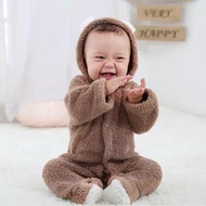 baju bayi jumper panjang motif bear coklat bulu lucu for baby