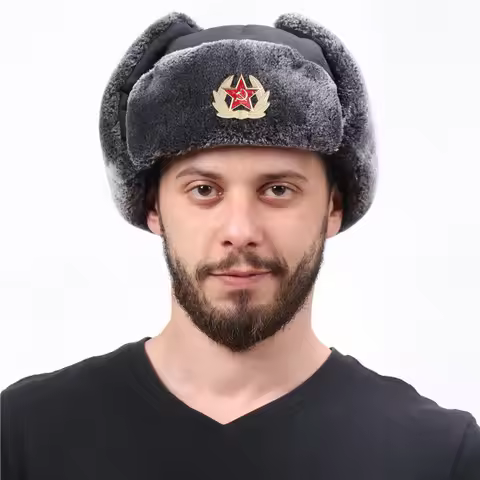 Warm Soviet Badge Lei Feng Hats Men's Russian Army Ushanka Bunker Hat Outdoor Plus Velvet Thicken Ca