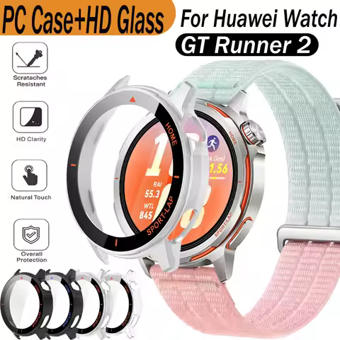 Shell-Membrane Integrated PC Case+HD Glass For Huawei Watch GT Runner 2 Anti-falling Protective Shel