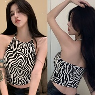 Women's Tank Top Zebra Printed Summer Halter Neck Backless Crop Top