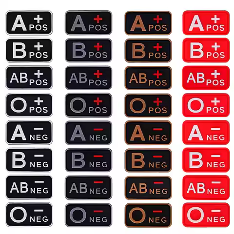 3D PVC Blood Type Patch 8 Types Optional Night Luminous Hook Loop Stickers First Aid Medical Badges 