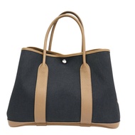 黑色帆布 棕色牛皮 Garden Party 36 手提包 Z刻【HERMES 愛馬仕】 H046900CK