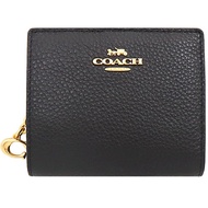 [COACH] Cx Black Leather Three-Dimensional LOGO Half-Fold Coin Purse Short Clip Coach Wallet