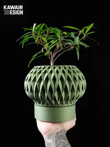 3D Printed Flower Pot Square Rhombus Double Line Texture Modern Design Home Decor Eco-Friendly