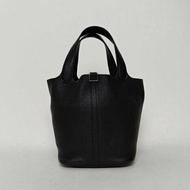 HERMES Picotin22菜籃子89黑色TC皮Y刻銀扣肩背包