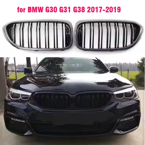 Carbon Fiber Front Bumper Grill For BMW 5 Series M5 G30 G31 520i 530i 540i ABS 2-Slat Gloss Black Fr