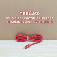 [1M] RED SOLID {2.4A} LIGHTNING USB FAST CHARGING CABLE NYLON DATA SYNC CHARGER DURABLE TANGLE FREE 