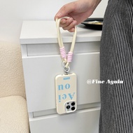 Huiwanju leather pattern letters are suitable for iPhone15promax mobile phone case ip14pro pink lany