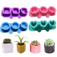 CHK 3 Hole Flower Pot Mold Round/Square Geometry/Heart-shaped/Octagon Concrete Pouring Tool Succulent Potted Cement Pot Silicone molds Epoxy Resin homemade DIY Craft Mould
