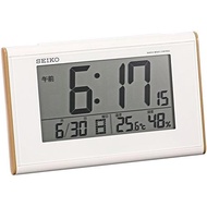 SEIKO SQ771B Alarm Clock Table clock Radio Digital Calendar Temperature Humidity Display Light brown wood grain pattern