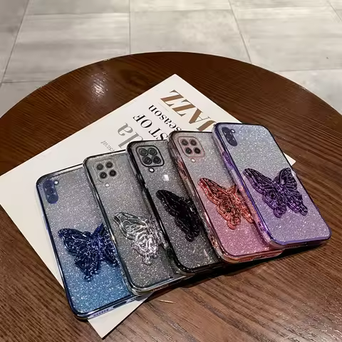 M54 Gilitter Butterfly Phone Holder Case On For Samsung Galaxy M51 M52 M53 M54 M14 M23 M31 M33 M34 J
