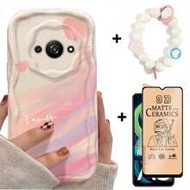 3-In-1 Redmi A3 Screen Protector, Redmi A3 Phone Case, Cream Texture Tie Dye Heart Phone Protective 