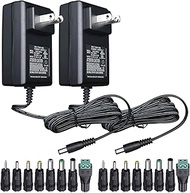 UL Listed 2 Pack 12V 2A 6ft AC Adapter Charger Replacement with 8 Tips, Regulated 12 Volts 2000mA Po