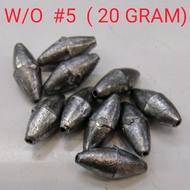 [MY] W/O inter line fishing lead sinker / batu ladung pancing W/O # 5  ( 20 GRAM )
