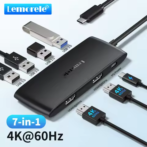 Lemorele USB-C Hub 10Ports Docking Station USB Type C to Dual HDMI 4K 30Hz VGA USB 3.0 Adapter PD100