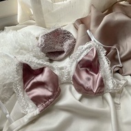 Set of satin lace with lining (bra + panties) pink and white