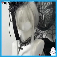 AURORY Hair Clip, Black/White Color Lace Trim Lolita Headdress, Fashion Chain Bow Gothic Rose Headba