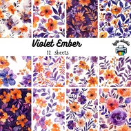 12 Sheets 8x8 Violet Ember Print by byte studio | Premium Paper Craft Junk Journal Stationery