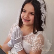 Ivy Girls Communion Veil  Comb Lace Trim Short Length Wedding Veil for Kids