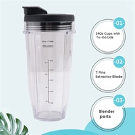 A35R 24Oz Cups With To-Go Lids, 7 Fins Extractor, For Nutri Ninja Auto IQ BN801 SS101 BL480-30 BL641