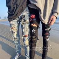 grunge jeans Ruang dalam jeans dan seluar Jahitan seluar jeans lelaki gaya jalan tinggi