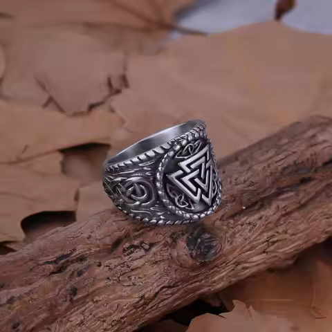 Stainless Steel Nordic Odin Valknut Symbol Ring Scandinavian Celts Knot Animal Raven Amulet Finger R