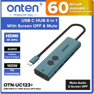 Onten USB Type C HUB 6 IN 1 With Screen OFF & Mute Compatible to Mac OS Windows 4K 30Hz Resolution O