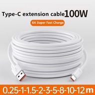 USB Type C Data Cable 6A Fast Charging Wire Extra Long Extension Charger Cord for Huawei USB C Mobile Phones