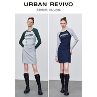 UR2022 Autumn New Style Women's Fashion Letter Print Contrast Color Raglan Sleeve Dress WV34R7FE2000