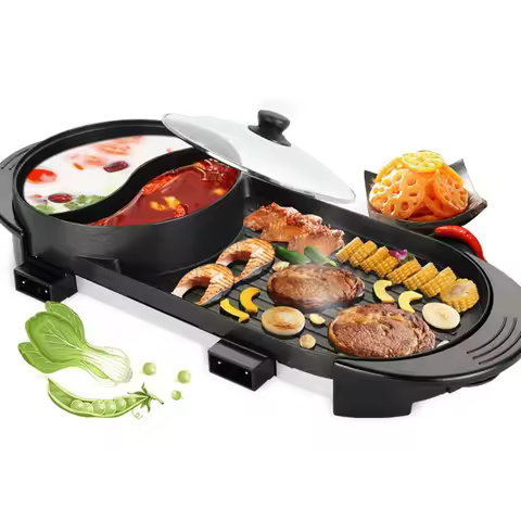 27″ Hot Pot w/ Grill,2 in 1 Electric Smokeless Hot Pot,2200W Indoor Non-Stick Korean Barbecue Grill,