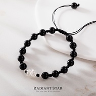 Starry Night Guardian Pixiu Obsidian 999 Pure Silver Adjustable Beaded Bracelet [SL926] Bright Star