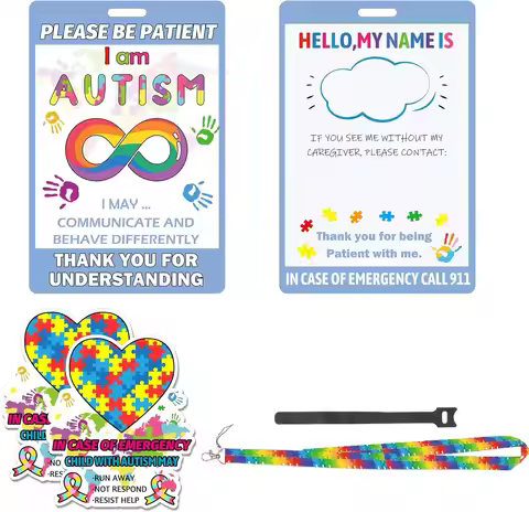Autism Alert Safety Tag Card 3 Pack Awareness Autistic Emergency Contact Card - Autistic Please Be P