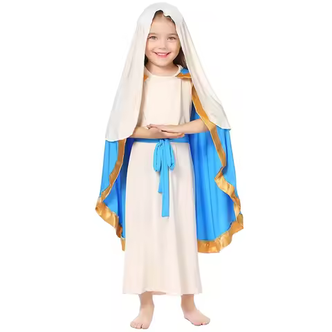 Kids Girls Christian Biblical The Nun Costume Carnival Party Halloween Cosplay Virgin Mary Priest Mo