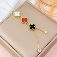 Clover Necklace Stacking Three Gold Gems/Titanium Gold Necklace Round Pendant Clover Juntai/Necklace