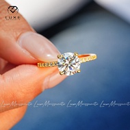 Real Moissanite 1CT 2CT Four-Prong Round Cut Yellow Gold Side Stones Designed Ring In S925 Sterling 