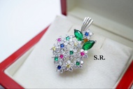 S.R. เข็มกลัดทองคำขาวประทับพลอยเพชร เม็ดละ 0.07 กะรัต เพชร น้ำ100 ขาวสวยไฟดี พร้อมใบรับรองสินค้า เคล