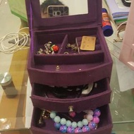 三層絨面首飾收納盒(附鏡)