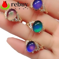 REBUY Retro Adjustable Mood Rings, Oval Fashion Changing Color Ring, Vintage Moon Stone Jewelry Temp