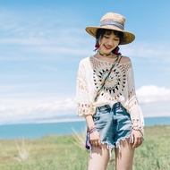 [LININ] Sunscreen Blouse Bohemian Style Top Vacation Travel Hollow Blouse Women