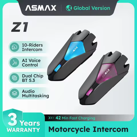 ASMAX Z1 Bluetooth Motorcycle Intercom 10 Riders Mesh Helmet Communication Systems AI Voice Control 