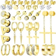 15 Pairs Earrings for Men, Stainless Steel Earrings Stud Kit for Men Women Fashion Piercing  Cross D