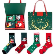 [Offtrailer Offtrailer] 4 Pairs Christmas Stocking Gift Box Set Santa Snowman Cartoon Cotton Socks O
