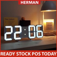 HERMAN😍  Jam Dinding Digital LED (2M USB Cable)  Meja Modern Digital 3D LED Wall Clock Alarm Clock D