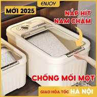 Moisture-proof, insect-proof rice bin with wheels and magnetic lid made of PET, PP plastic - EJ500
