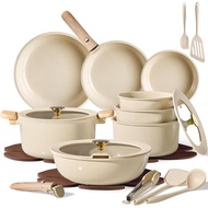 CAROTE 25pcs Ceramic Cookware Set, Pots and Pans Set with Detachable Handle