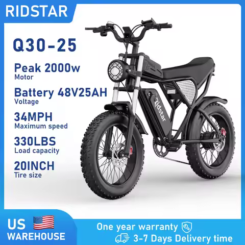 Ridstar Q30-25 2000W Electric Bike for Adults 48V 25Ah Detachable Battery 33MPH 95Miles Electric Mot