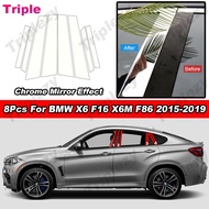 8Pcs Glossy Chrome Car Stickers Door Window Center Middle Trim B C Pillar Posts Molding Cover PC Mat