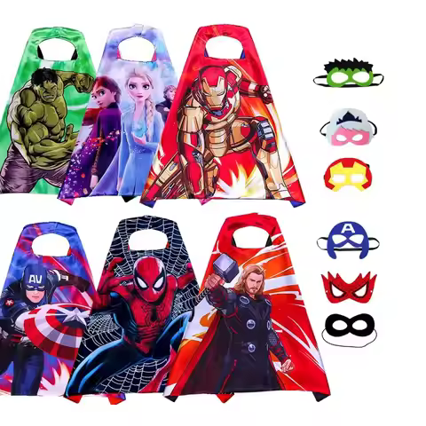 Halloween 6 Sets Superhero Capes Masks for 3-10 Year Old Girl Gifts Cartoon Dress Up Costumes Party