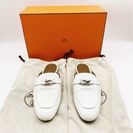 Hermes愛馬仕半拖鞋銀扣白色穆勒拖鞋kelly扣 36.5附件：塵袋